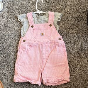 Carhartt Pink & White Stripe Kids' Short Overalls